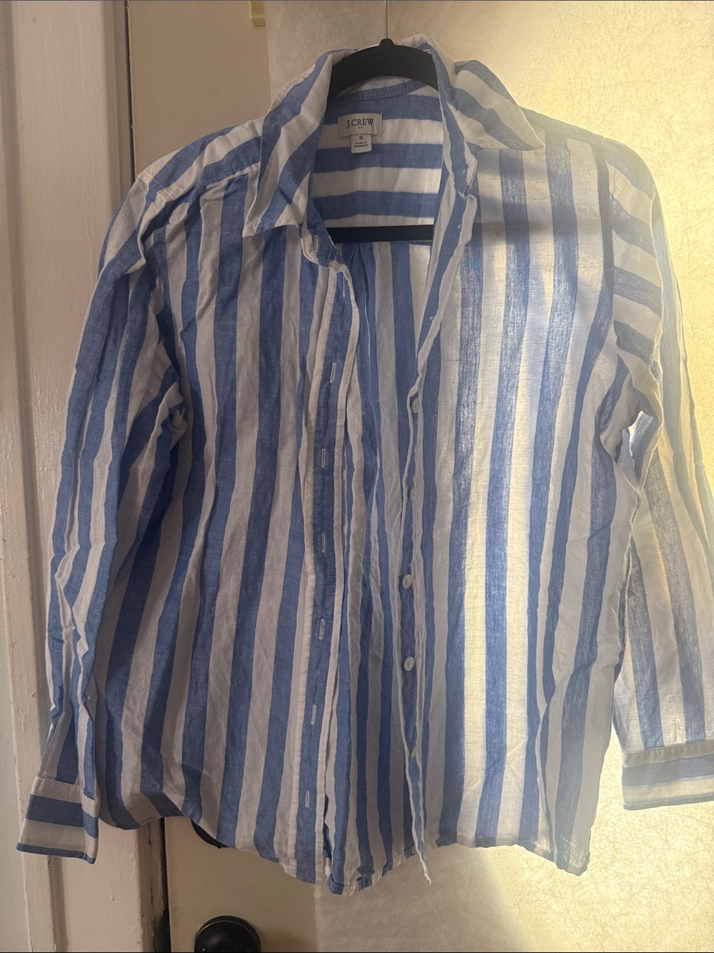 Woman's Touch Apparel Blue and White Vertical Stripe Button-Down Shirt